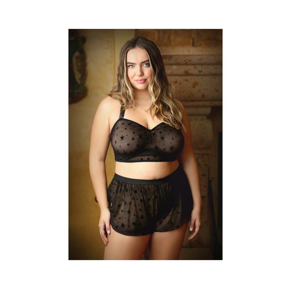 Curve Nova Star Print Halter Top And Matching Shortie 1x/2x Black