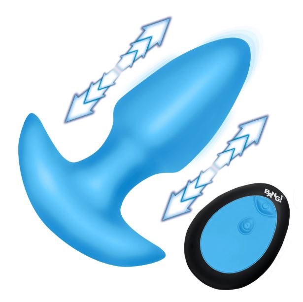 Thrusting and Vibrating Silicone Butt Plug - Blue