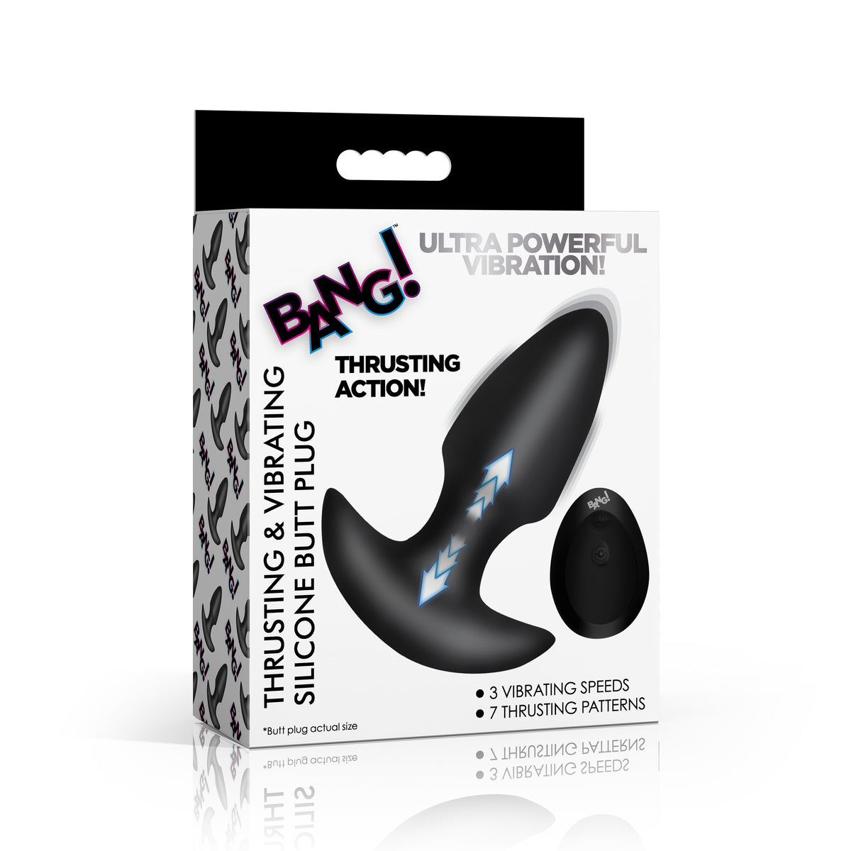 Thrusting and Vibrating Silicone Butt Plug - Black