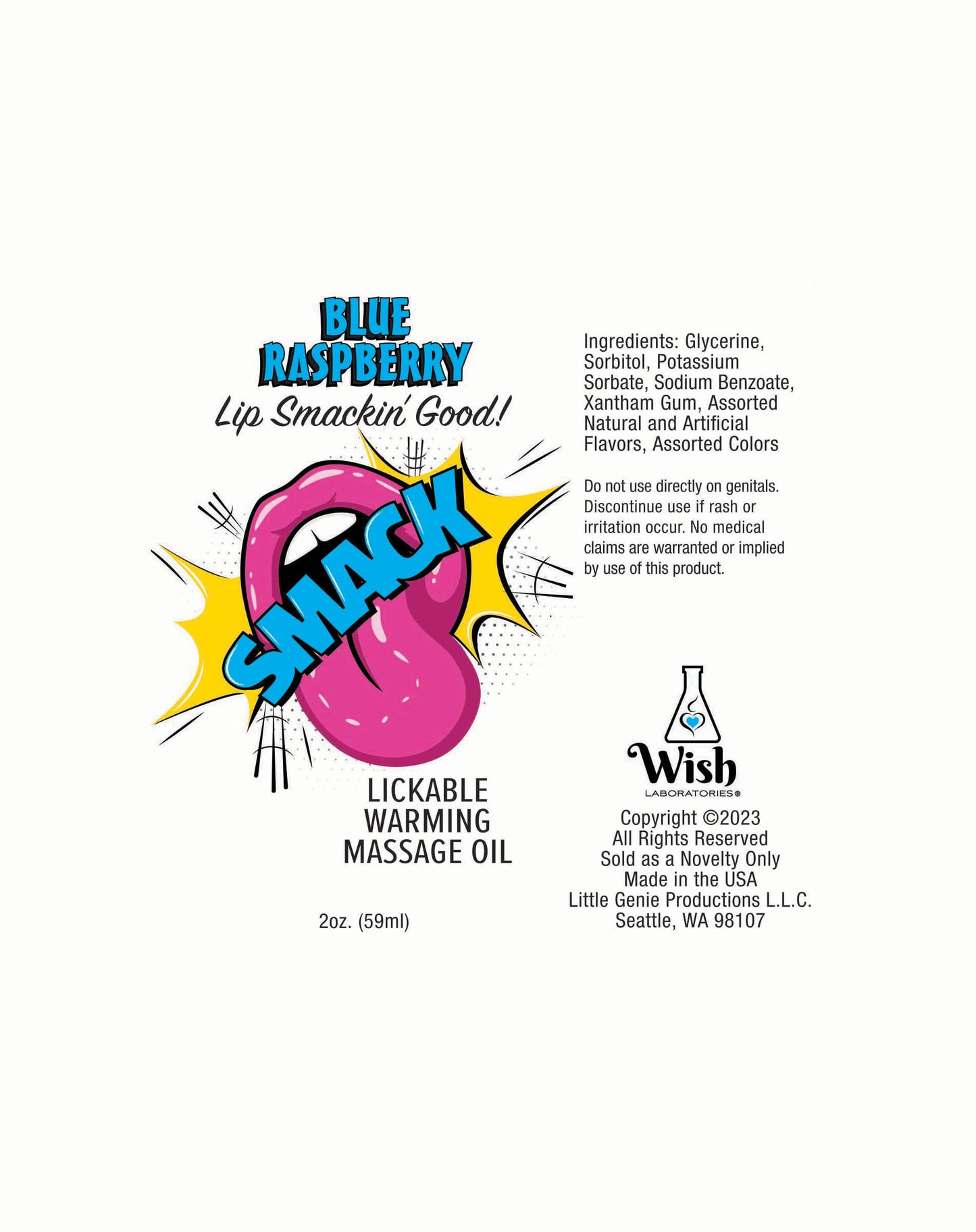 Smack Lickable Massage Oil Blue Raspberry 2 Oz.