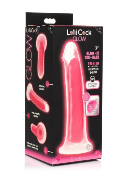 Curve Toys Lollicock 7" Glow In The Dark Silicone Dildo - Pink