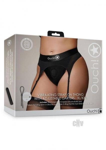 Shots Ouch Vibrating Strap On Thong W/adjustable Garters - Black Xl/xxl