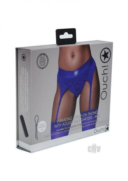 Ouch! Vibrating Strap-on Thong With Adjustable Garters Royal Blue M/l