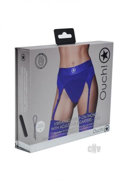 Ouch! Vibrating Strap-on Thong With Adjustable Garters Royal Blue Xs/s