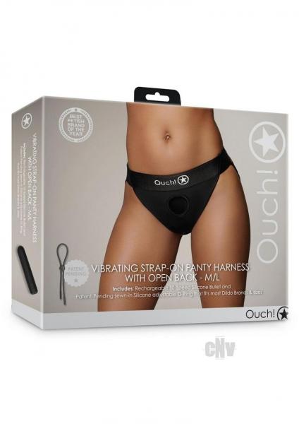 Shots Ouch Vibrating Strap On Panty Harness W/open Back - Black M/l