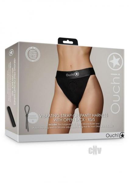 Shots Ouch Vibrating Strap On Panty Harness W/open Back - Black Xs/s