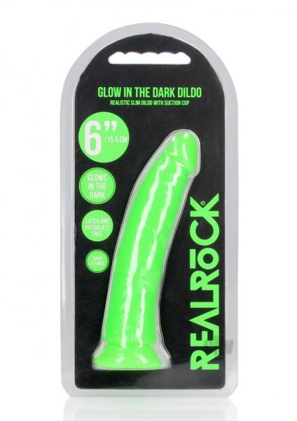 Realrock Glow In The Dark Slim 6 In. Dildo Neon Green