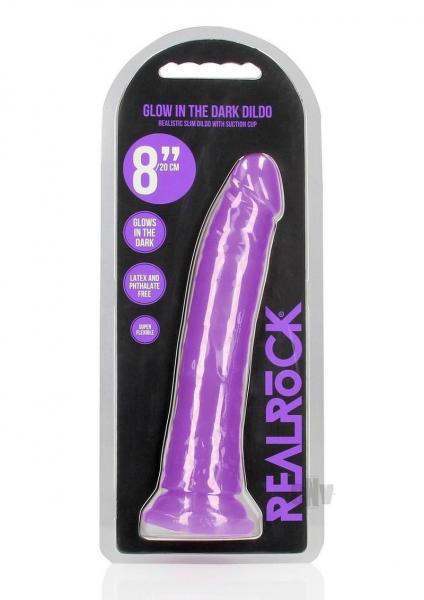 Realrock Glow In The Dark Slim 8 In. Dildo Neon Purple