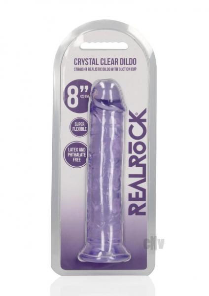 Realrock Crystal Clear Straight 8 In. Dildo Without Balls Purple