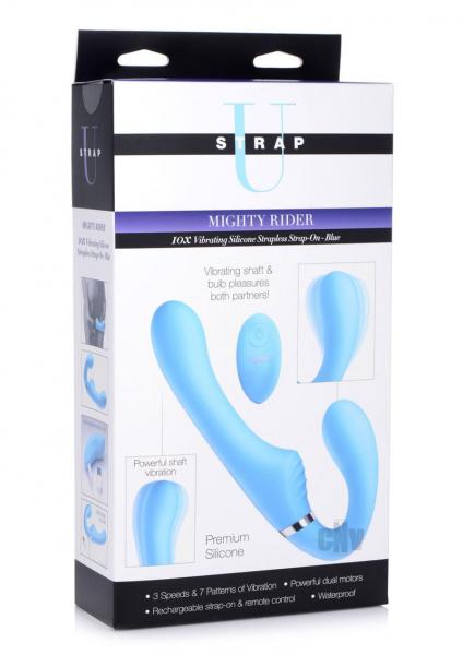 10X Vibrating Silicone Strapless Strap-on - Blue