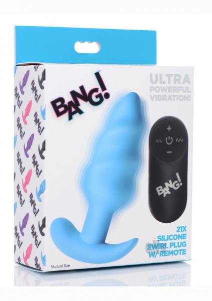 Remote Control 21X Vibrating Silicone Swirl Butt Plug - Blue