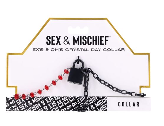 Sex & Mischief Ex's & Oh's Crystal Day Collar - Red/Black