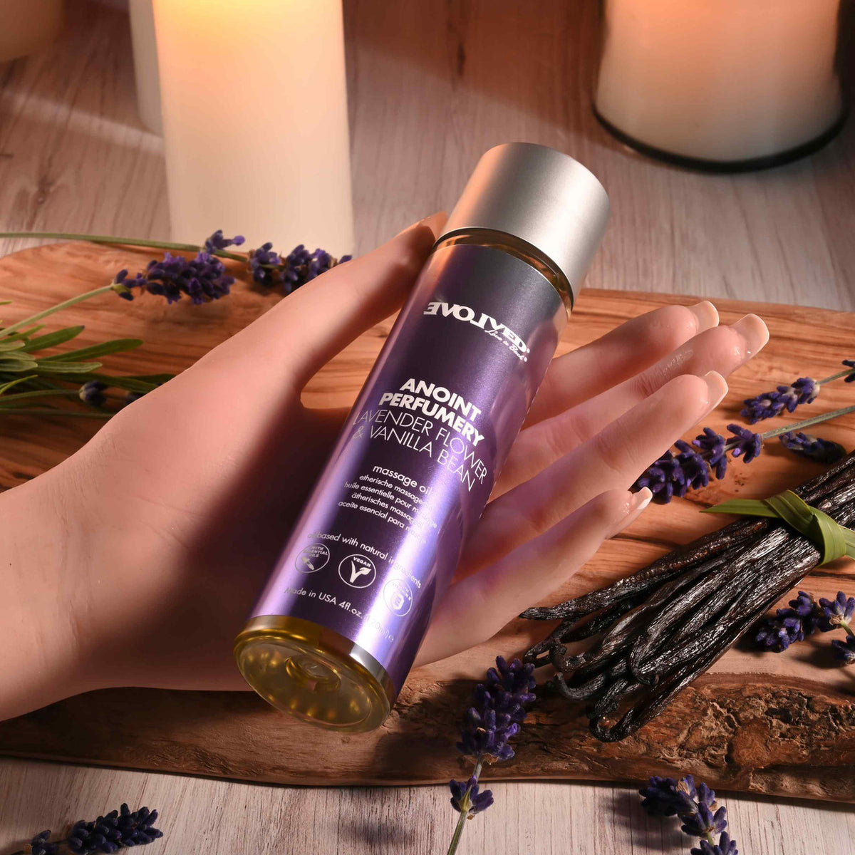 Evolved Anoint Perfumery Lavender Flower & Vanilla Bean Massage Oil 4 Oz.
