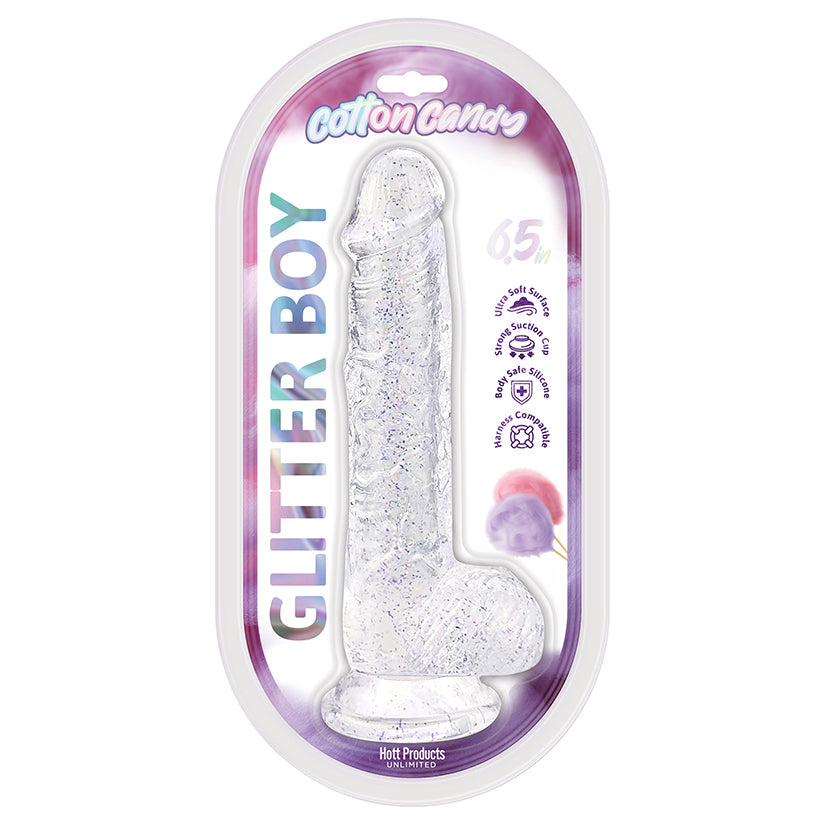 Cotton Candy Glitter Boy Jelly Glitter Dildo 6.5 in. Clear