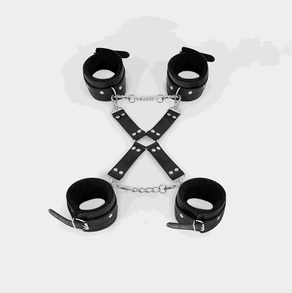 Male Power Leather All 4's Fuzzy Cuff Set Black