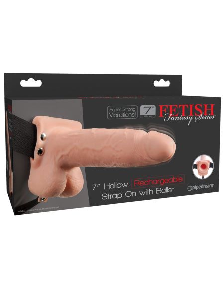 Fetish Fantasy 7in Hollow Rechargeable Strap-on With Balls, Flesh