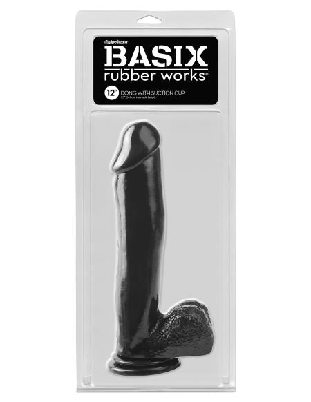 Basix Rubber 12 Inch Dong With Suction Cup Black