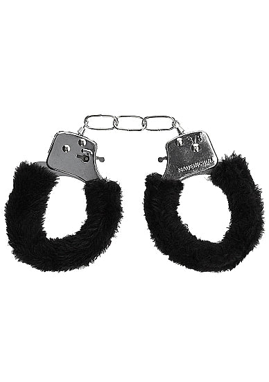 Ouch! Black & White Beginner Pleasure Furry Wrist Cuffs With Quick-release Button