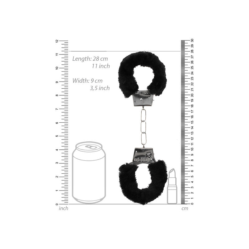 Ouch! Black & White Pleasure Furry Handcuffs With Quick-release Button