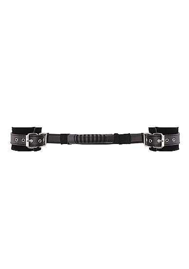 Ouch! Black & White Bonded Leather Hand Cuffs With Handle With Adjustable Straps Black