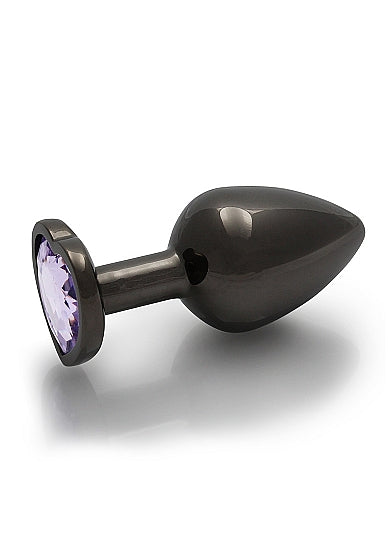 Shots Ouch! Heart Gem Butt Plug Medium Gunmetal/amethyst