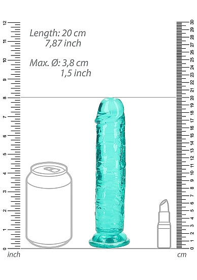 Realrock Crystal Clear Straight 7 In. Dildo Without Balls Turquoise