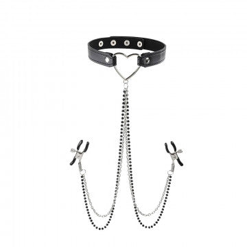 Sandm Amor Collar W/nipple Clamps Blk/slv