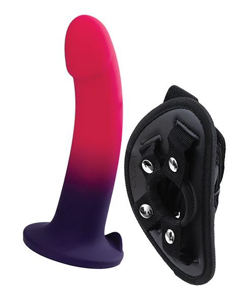 Vedo Duo Silicone Dildo (Non Vibrating) With Harness Pink/Purple