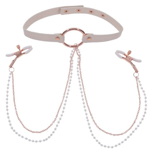Sex & Mischief Peaches 'n CreaMe Collar with Nipple Clamps