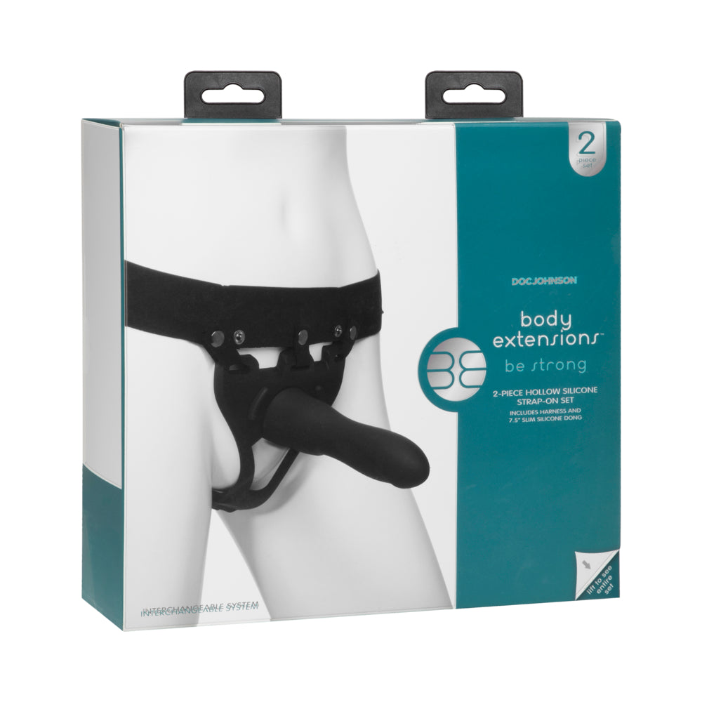 Body Extensions Hollow Large Dong Strap On Set Black