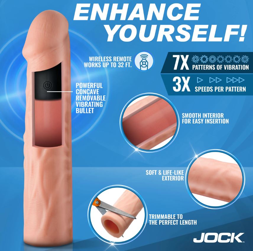 Enhancers Vibrating Penis Extension w/ Remote - Light