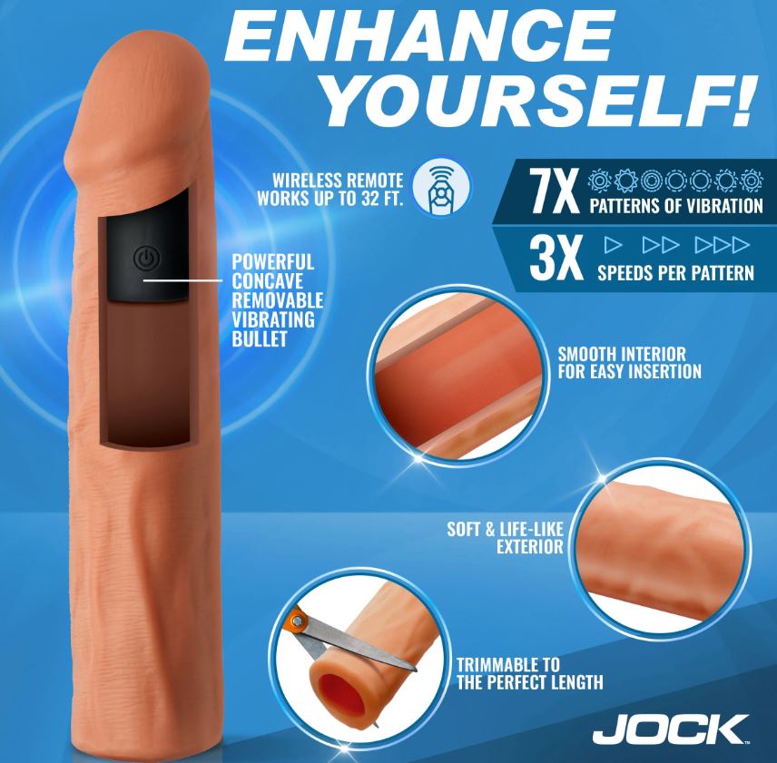 Enhancers Vibrating Penis Extension w/ Remote - Medium