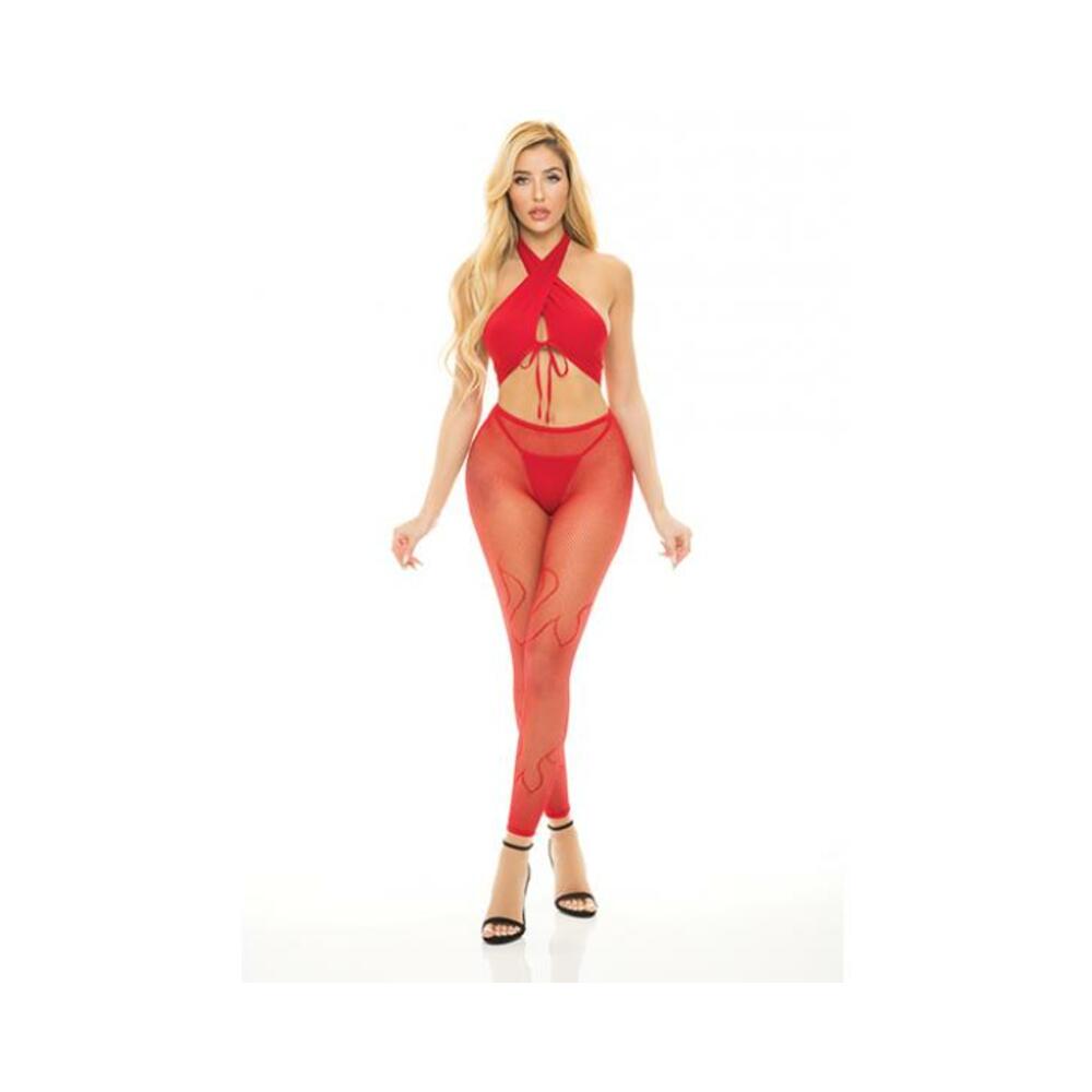 Pink Lipstick Gives You Hell Halter Bra, Pantyhose & G-string Red O/s