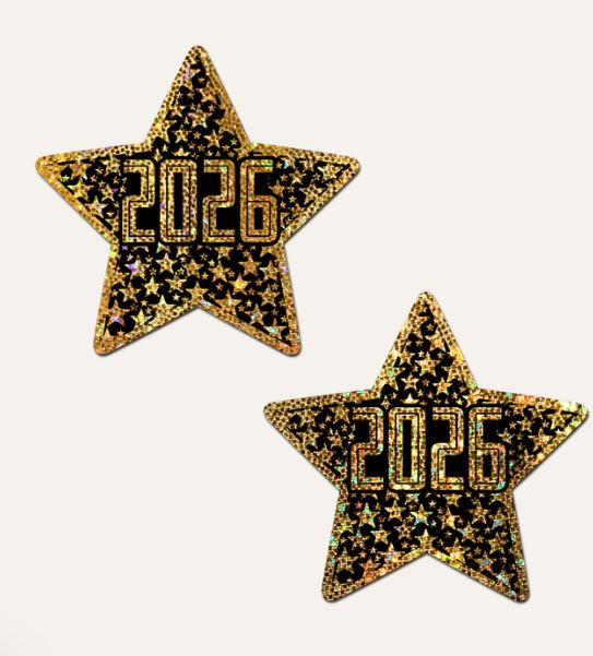 Pastease Happy New Year 2026 Black & Gold Star Nipple