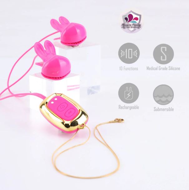 Molli Vibrating Nipple Clamps & Necklace Pink