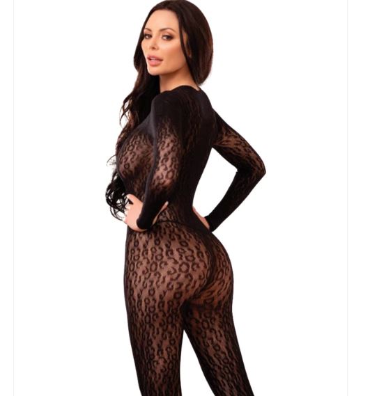 Savage Me Luxe Kitty Sleeve Bodystocking Black