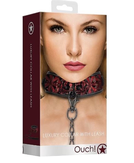Luxury Collar with Leash - Burgundy