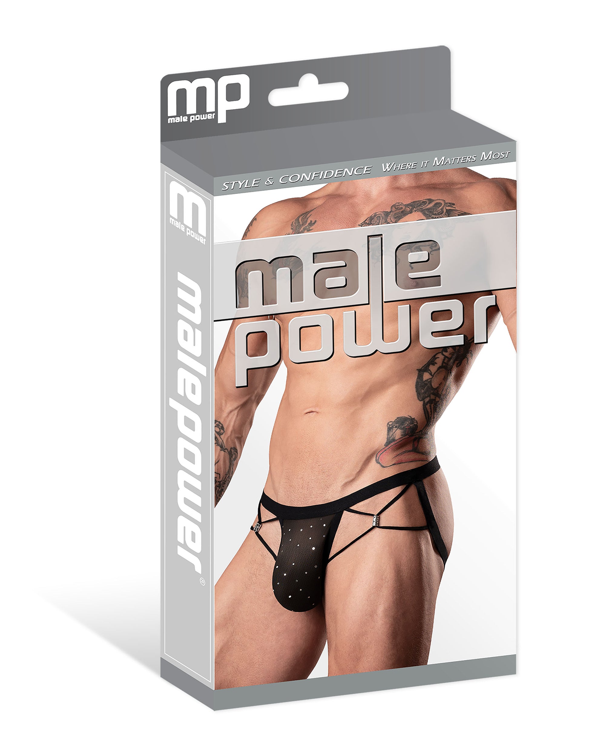 Male Power Show Stopper Jock Silver Mesh Dot L/xl