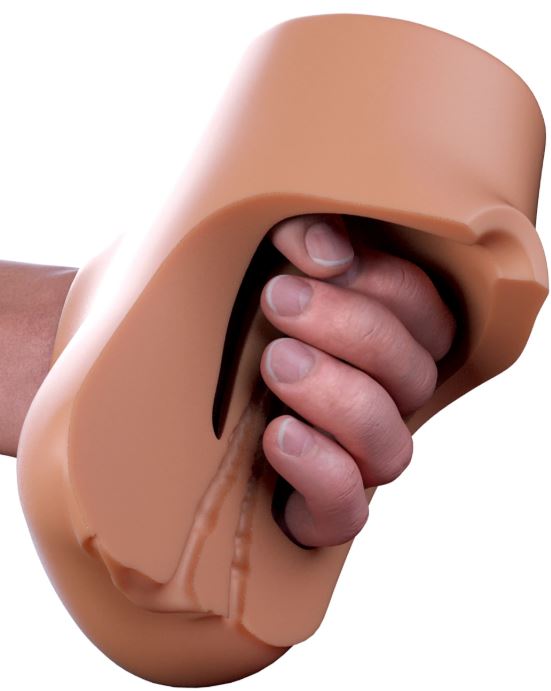 PDX Plus Double Pounder Vibrating Squeeze Stroker - Brown