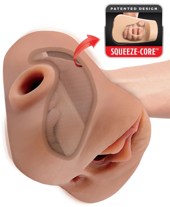 PDX Plus Double Pounder Vibrating Squeeze Stroker - Brown