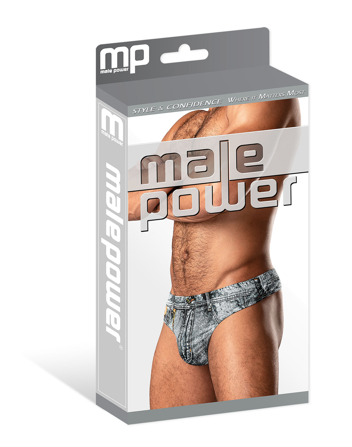Male Power Dirty Denim Thong Denim Print L/xl