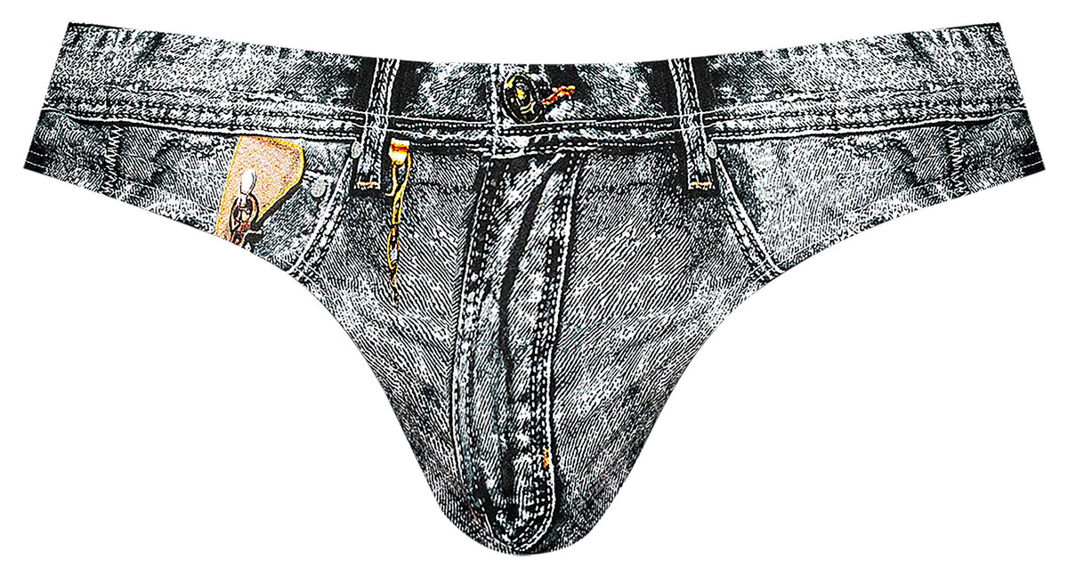 Male Power Dirty Denim Thong Denim Print L/xl