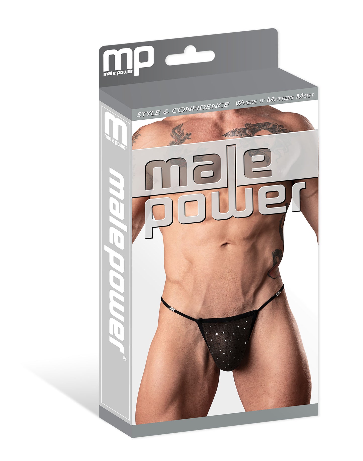 Male Power Show Stopper Posing Strap Silver Mesh Dot O/s