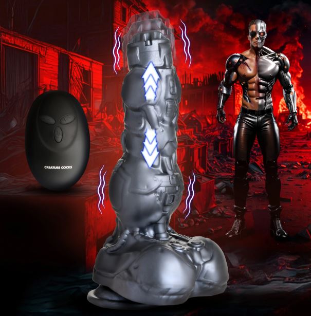 Cyborg Cock Thrusting and Vibrating Silicone Dildo