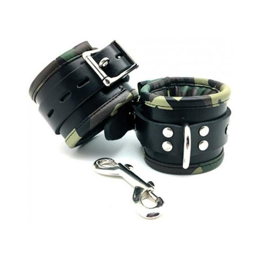 Sensual Sin Leather Padded Ankle Cuffs Camo Piping