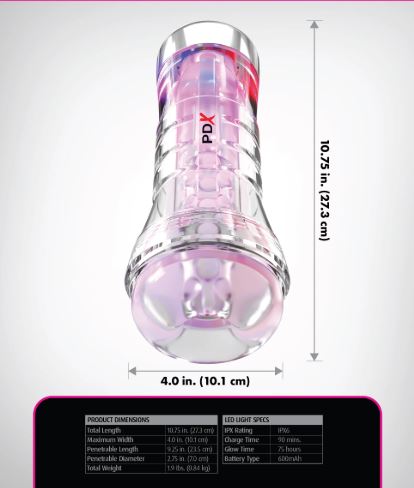 PDX Elite ViewTube XXL See-Thru EZ-Grip LED Stroker - Clear