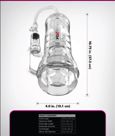 PDX Elite ViewTube Vac XXL Pump See-Thru EZ-Grip Pump Stroker - Clear