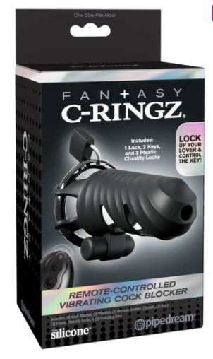 Fantasy C-Ringz Remote Controlled Vibrating Cock Blocker - Black