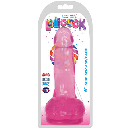 6 Inch Slim Stick with Balls Cherry Ice Dildo