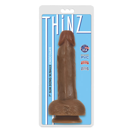 Thinz 7 Inch Slim Dildo with Balls - Dark